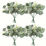 20PCS Mixed Eucalyptus Leaves Stems Bulk Artificial Oval Eucalyptus Leaves With White Seeds Stems And Eucalyptus Leaves Sprays F