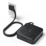 Surge Protector Flat Plug Power Strip Tessan Black Extension Cord 8 Ac Outlets 3 USB Charger 1 USB C Port 3 Side Outlet Extender