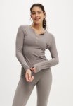 Cotton On Active Sheer Rib Long Sleeve - Desert Grey