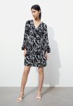 Pliss Wrap Dress - Black leopard Print