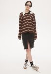Polo Shirt - Dark Brown & Striped