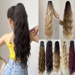 26-INCH Claw Clip Ponytail Extension - Water Wave Curly & Natural Look Soft Synthetic Hairpiece For Women In Black Brown Blonde 