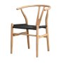 Wooden Dining Room Chair Wishbone Style Oak Black Seat