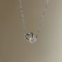 1/2pcs Stay Elegant And Fashion With Micro Rhinestone Inlaid Double Heart Pendant Silvery Alloy Necklace Or Necklace And Bracelet Set For Girls And Women