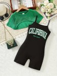 Girl's Set Basic Crop Top + California Print Cami Romper 2-PIECE Casual Going Out Girls Summer Clothes