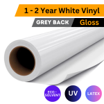 12 Year White Printable Vinyl Grey Adhesive Gloss 80MIC 1.37M X 50M Roll