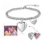 CBA103785 - Personalized Photo Locket Bracelet Adjustable Stainless Steel