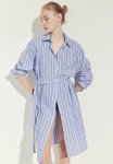 Linen-blend Shirt Dress - Blue Striped