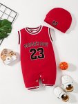 Infant's Sporty Style "mama's Boy" Print Bodysuit & Hat Casual Sleeveless Romper Baby Boy's Clothing