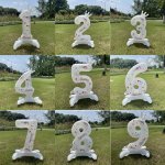 32-INCH White Standing Number Balloon With Crown Print - Perfect For Birthday Parties & Diy Decorations