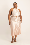 Siara Ombre Satin Midi Dress W Tie Back - Pink nude - 2XL