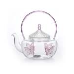 Glass Teapot With Butterfly Design Clear