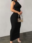 Ribbed Bodycon Solid Dress Elegant Sleeveless Dress For Spring & Summer Women's Clothing